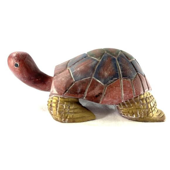 Hand-Carved Wooden Turtle Figurine 13” Painted Folk Art Animal Sculpture - Picture 5 of 7